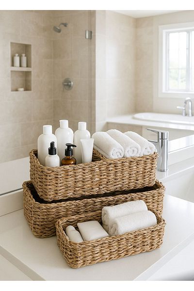Pembelia Life 3-Piece Wicker Organizer Multi-Purpose Bathroom, Kitchen, Makeup Organizer