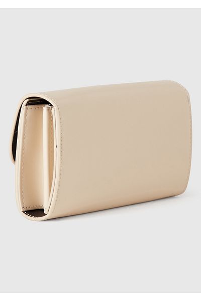 United Colors of Benetton Women's Stone Color Logo Metal Plate Snap Fastener Rectangular Wallet