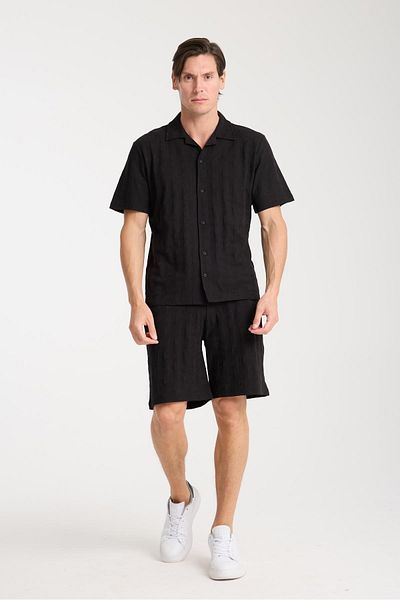 Store Men's 100% Cotton V-Neck Shirt and Lace-Up Shorts Set - Stylish Sports Casual Combination