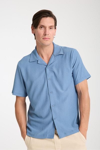 Store Men's Cotton V-Neck Textured Shirt - Light and Comfortable Casual Summer Wear