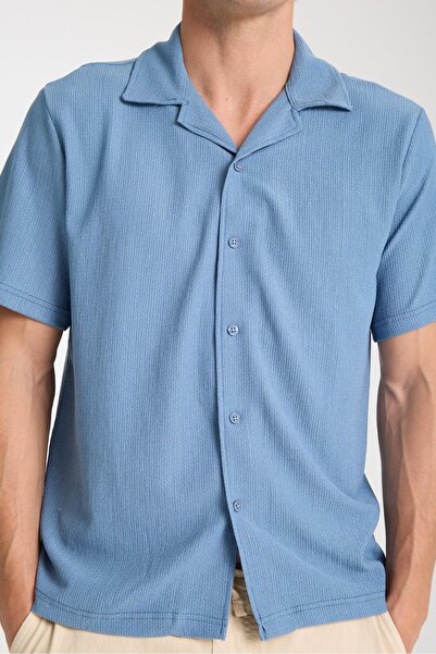 Store Men's Cotton V-Neck Textured Shirt - Light and Comfortable Casual Summer Wear