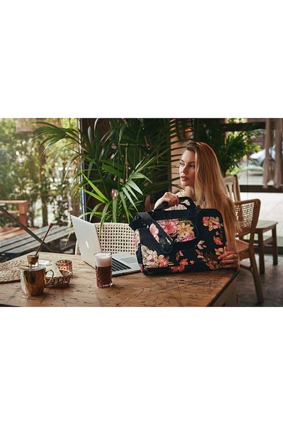 zagatto Elegant black laptop bag 15.6”, floral design, waterproof, shoulder strap, ZG79