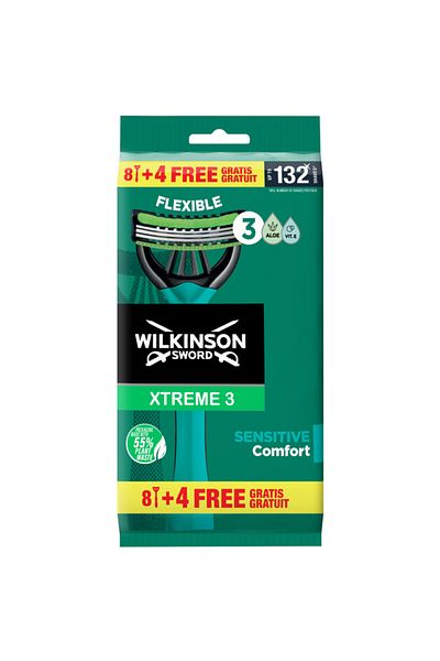 Wilkinson Extreme 3 Sensitive Comfort Disposable Razor, Men, 12 Pcs