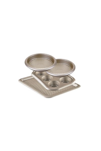 Penguen 4-Piece Dishwasher Safe Non-Stick Coating Bakeware Set Gold