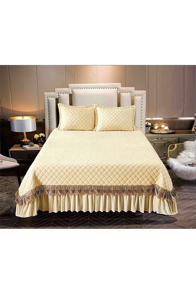 CHIRASO CHIRASO Bedspread Set, VELVET, 3 Pieces, 220x240+27 cm, 2 Pillowcases 50x70+5 cm, cream