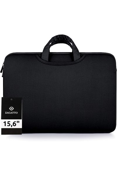 zagatto Laptop bag 15.6”, black, slim 2-in-1 design, shock-absorbing, dual front pockets, ZG631