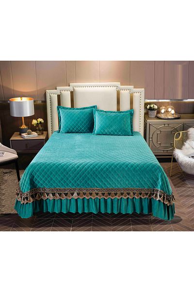 CHIRASO CHIRASO Bedspread Set, VELVET, 3 Pieces, 220x240+27 cm, 2 Pillowcases 50x70+5 cm, turquoise