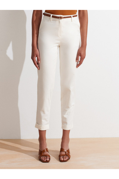 Dilvin 71651 Kemerli Chino Pantolon-Beyaz