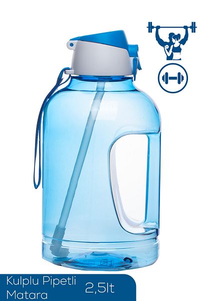 Porsima 161643-003 Bpa Free Motivational Sports Water Bottle with Handle and Straw Water Bottle Gym Flask 2.5Lt Water Bottle