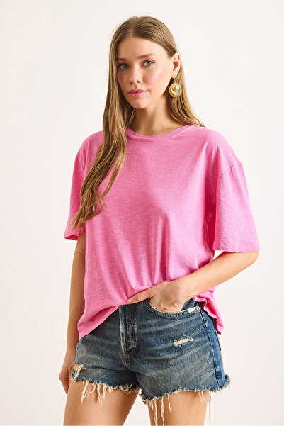 Olalook Γυναικείο ροζ πλενόμενο μπλουζάκι άνετη εφαρμογή TSH-19000931