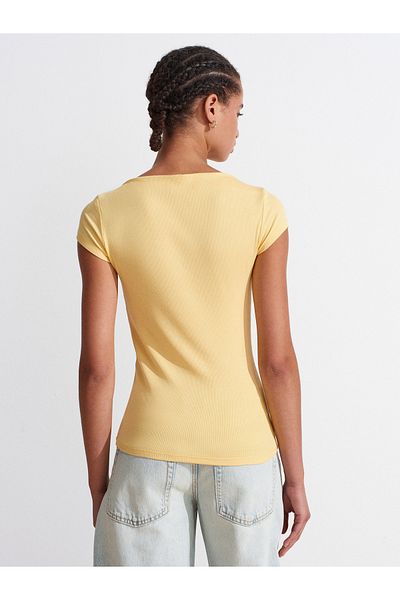 Dilvin 31855 Boat Neck T-Shirt-Yellow