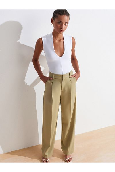 Dilvin 72128 High Waist Draped Trousers-Cagla