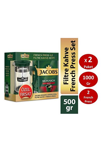 Jacobs Monarch Aromalı Filtre Kahve 500 gr x 2 Paket + 2 Adet French Press SETİ