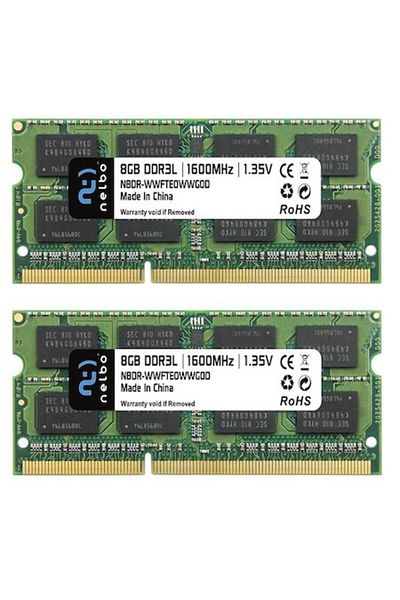 nelbo Set memory RAM 16 GB (2x8 GB) Sodimm DDR3L, 1600 MHz, NELBO, dual channel, for laptop