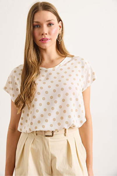 Olalook Γυναικεία χρυσή πουά μπλούζα με λαιμόκοψη V με υφαντό βισκόζη BLZ-19003048