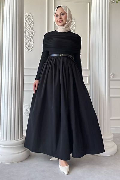 InStyle Drapeli Sandy Cotton Black Dress