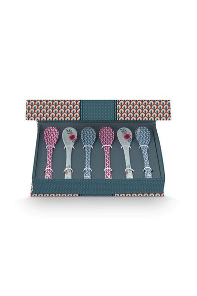 Pip Studio Set de 6 linguri, porțelan, Pip Studio, albastru, 13 cm, colecția Flower Festival