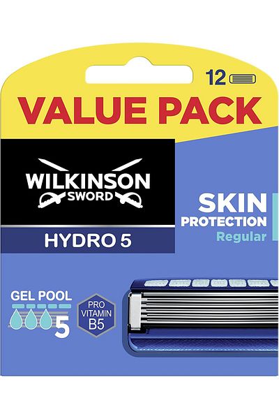 Wilkinson Sword Hydro 5 Skin Protection Regular Razor Refill Set With Vitamin B5, Men, 12 Pcs