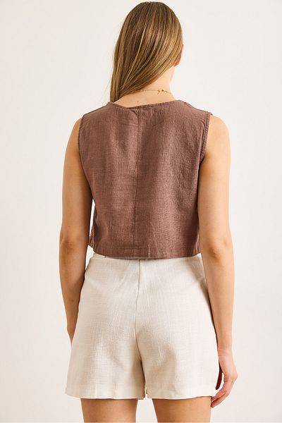 Olalook Γυναικεία Μπλούζα Καφέ Φλαμ Λινό Crop BLZ-19002925