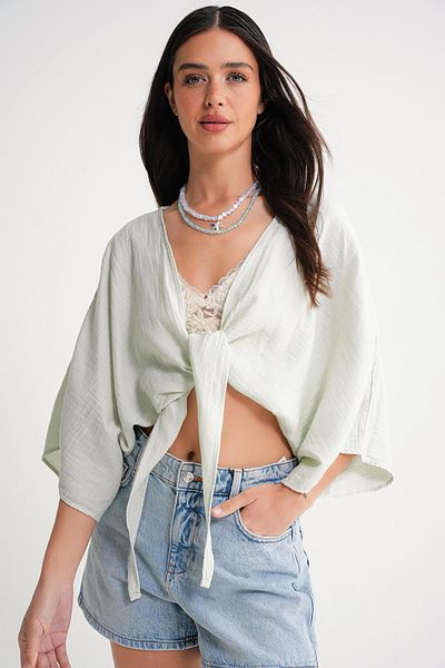 Mixray 4723 Women's Tie Front Bolero Blouse Sage