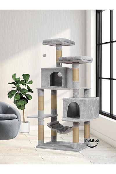 Petilux Double Slot Luxury Large Size Scratching Cat Play House with Hammock Cat Scratching