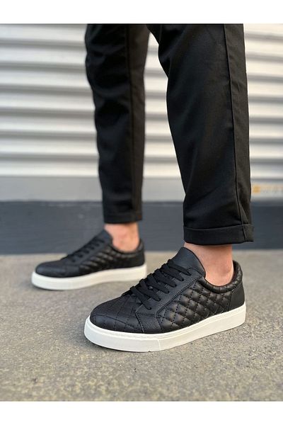 Joy Ayakkabı Jy166 Prestige Lace-Up Skin Quilted Patterned Men's Casual Sneaker Shoes Cbt - Black
