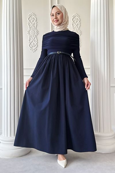 InStyle Drapeli Sandy Cotton Navy Blue Dress