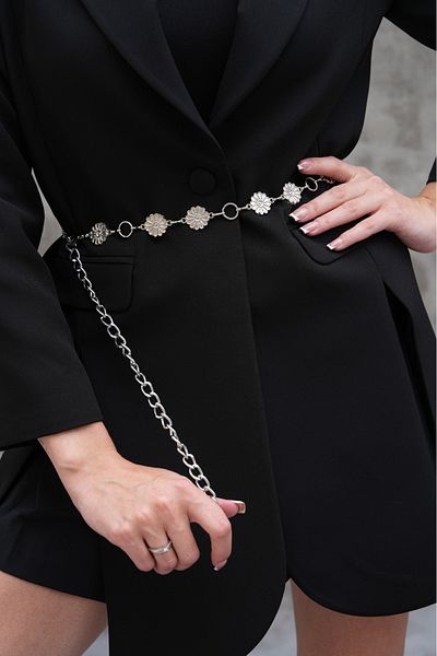 MODAM HİFA Silver Detailed Chain Belt Women's Belt Dress Belt Shirt Belt Jacket Belt