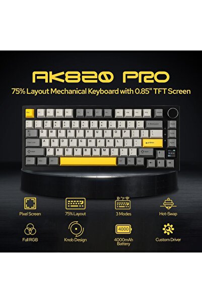 Aula لوحة مفاتيح الألعاب اللاسلكية الميكانيكية EPOMAKER Ajazz AK820 Pro 75% (رمادية)