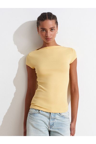Dilvin 31855 Boat Neck T-Shirt-Yellow