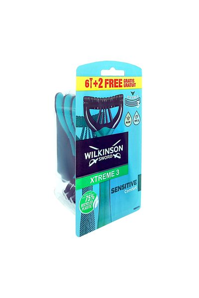 Wilkinson Extreme 3 Sensitive Comfort Disposable Razor, Men, 8 Pcs