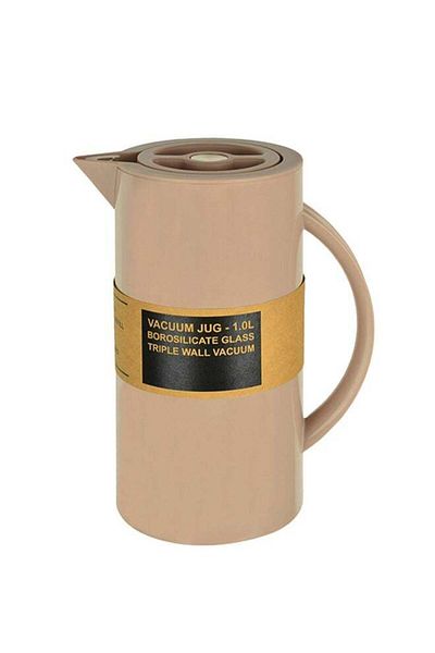Gazella Plastic Tea/Coffee Flask 1 Liter Beige, Borosilicate Glass & Triple Wall Vacuum