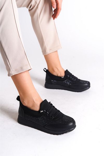 Joy Ayakkabı Violet Lace-Up Elastic Orthopedic Comfortable Sole Stone Detailed Classic Women's Ballerina Mother Shoes Cst -