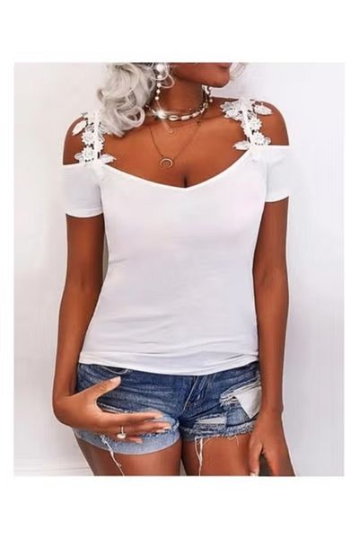 Generic White Blouse with Crochet Sleeves