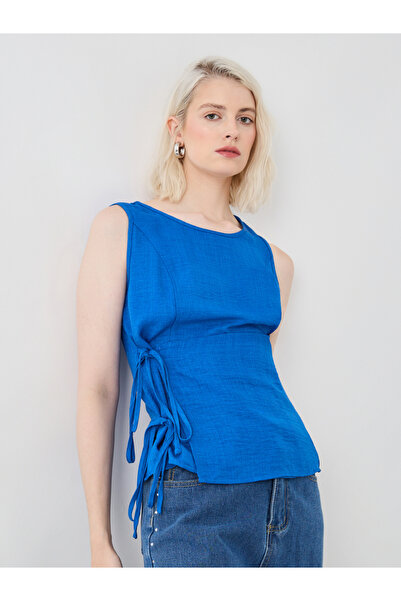 Styli Solid Sleeveless Round Neck Top with Tie-Up Detail
