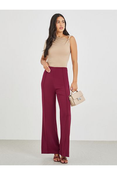 Styli High Rise Wide Leg Pants with Pintuck Detail