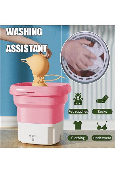 fulina 2.8L 36W Mini Washing Machine,Foldable with Drain Basket Drain Pipe,Automatic Ultrasonic,Pink