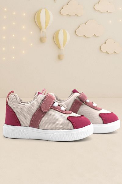 Rakerplus Genuine Leather Pink Cream Velcro Baby Girl Shoes