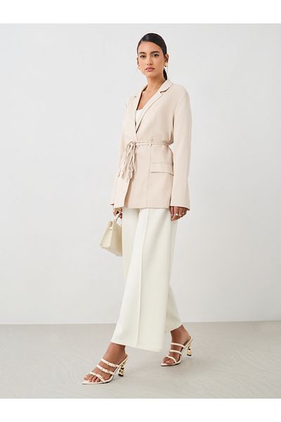Styli Regular Fit Linen Look Belted Blazer