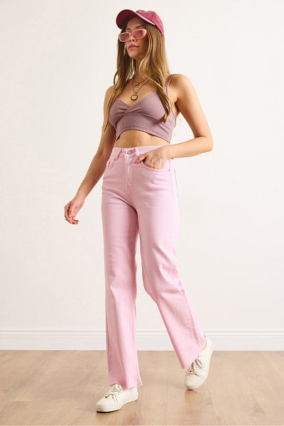 Olalook Γυναικεία ροζ τσέπη με φούντα Comfort Lycra Palazzo Jean JEA-19000117