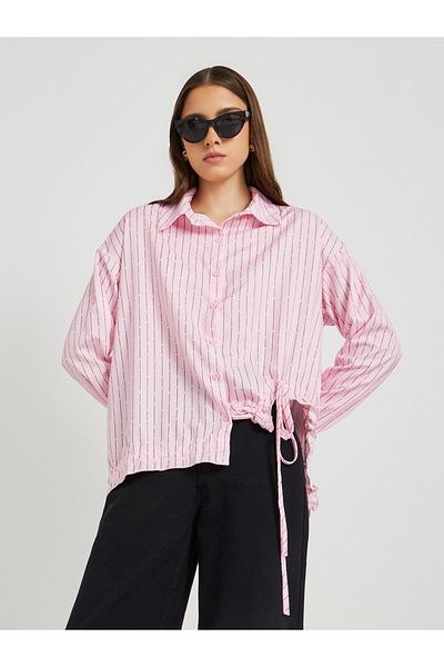 Styli Striped Drawstring Hem Oversized Shirt