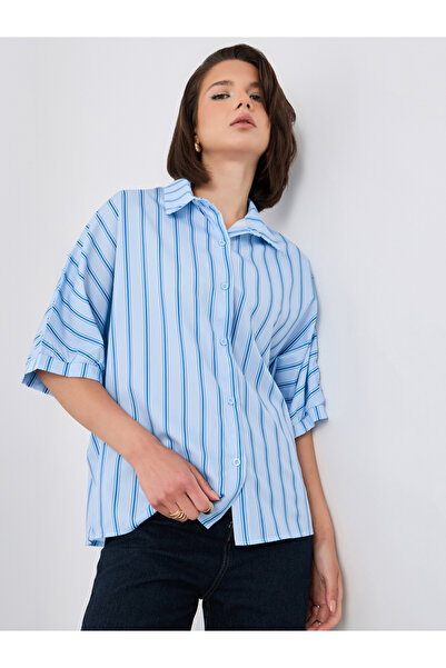 Styli Striped Short Sleeve Spread Collar Shirt