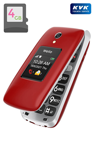 Welio WKEY T300 Kırmızı Tuşlu Kapaklı Cep Telefonu Kameralı Asker Telefonu Yaşlı Telefonu (KVK GARANTİLİ)