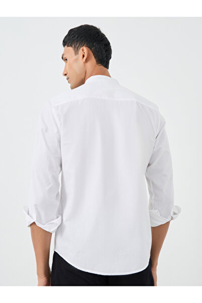 Styli Solid Mandarin Collar Regular Fit Poplin Shirt