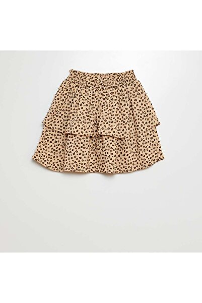 KIABI تنورة قصيرة مكشكشة ومطبوعة باللون البيج