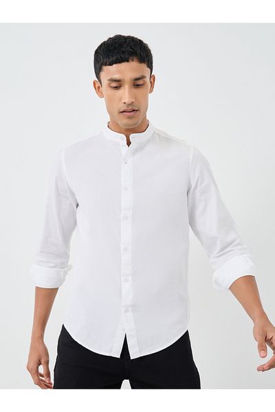 Styli Solid Mandarin Collar Regular Fit Poplin Shirt