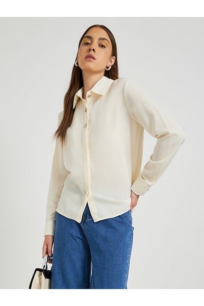 Styli Solid Long Sleeve Spread Collar Shirt
