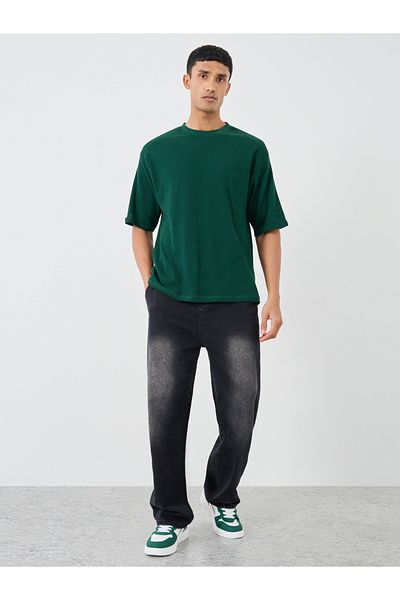 Styli Waffle Knit Oversized T-Shirt with Turn-Up Sleeves