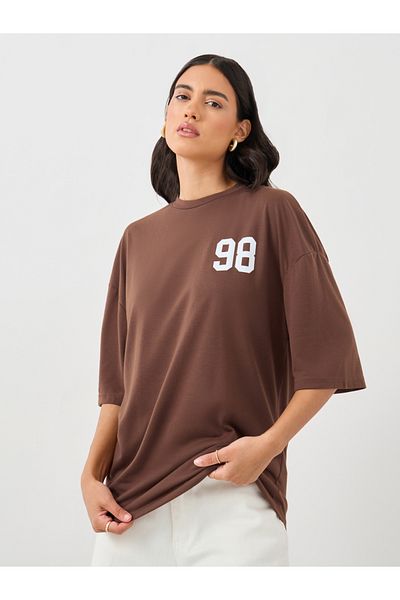 Styli Slogan Print Round Neck Oversized T-Shirt