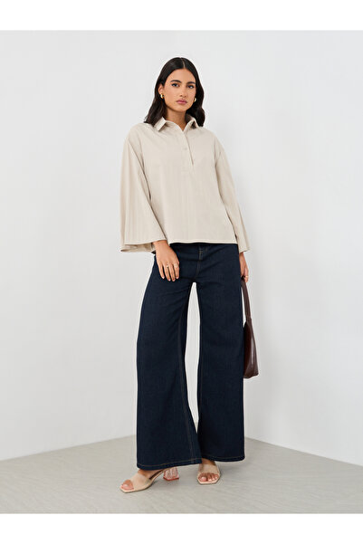 Styli Solid Spread Collar Boxy Fit Shirt